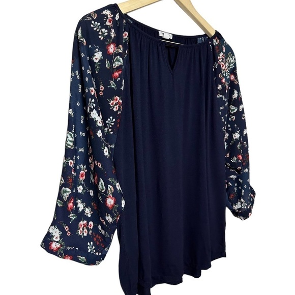 Westport Floral Print Sleeve Patchwork Mix Media Pullover Top/Blouse Size Large - Picture 6 of 9